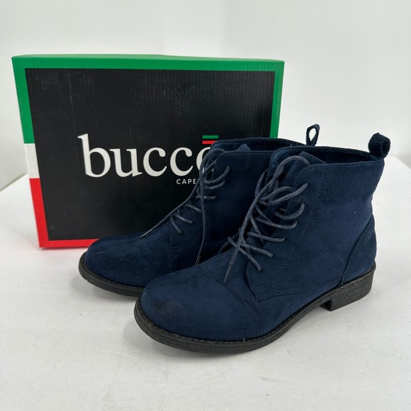 Bucco Womens Navy Combat Lace Up Boots Size 6.5 Minimalist Streetwear Whimsigoth - Picture 1 of 10